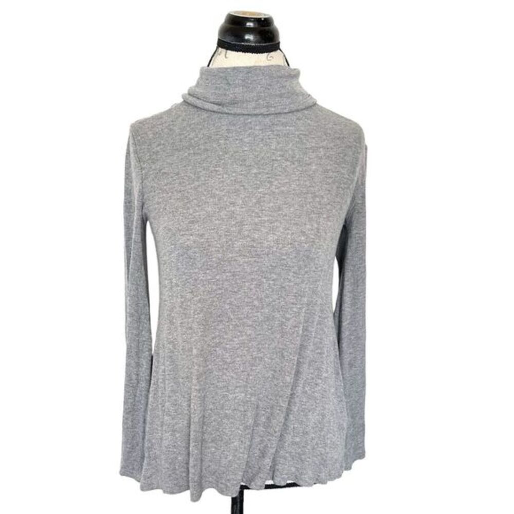 Cable & Gauge Womens Size Medium Turtleneck Blouse Top Rib Gray Long Sleeves